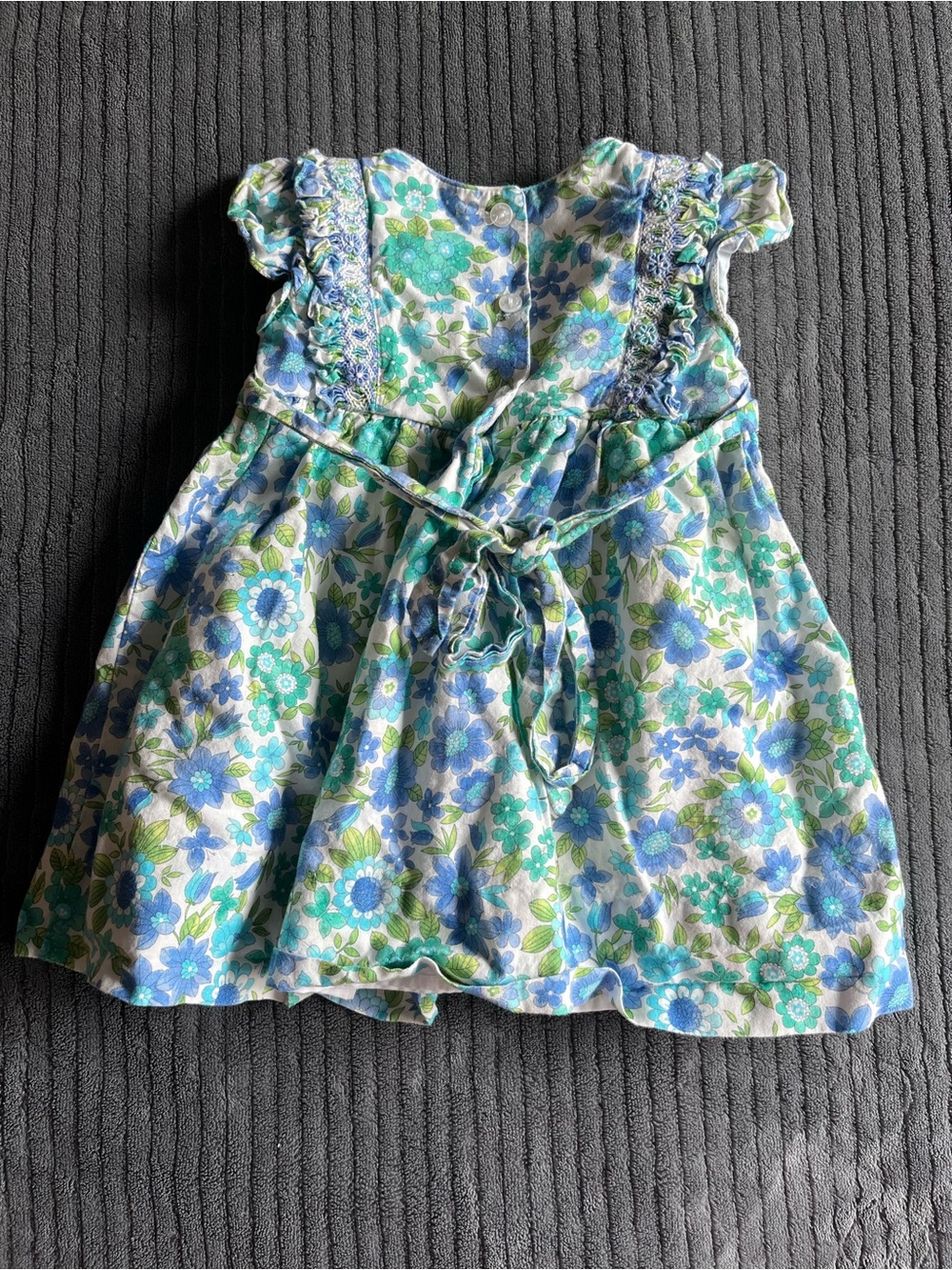 Girls' Floral Casual Smocked Dress - Blue & Green | 12 Months - Picture 2 of 4